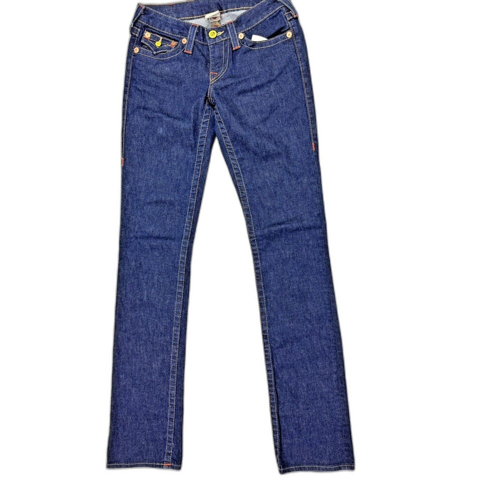 True Religion 27 Womens Jeans Billie Straight Flap Pockets Dark Wash 35 Inseam